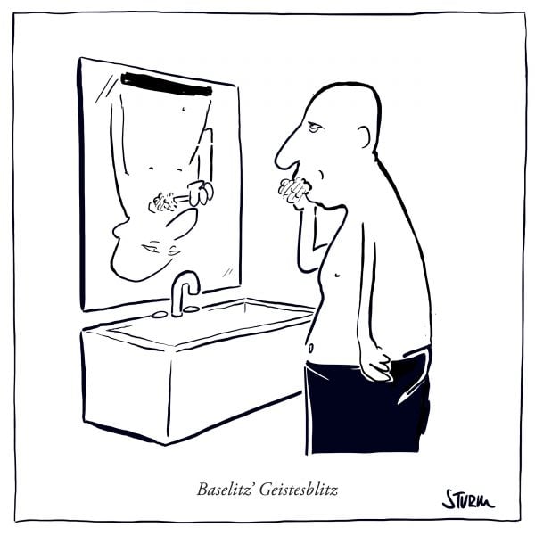 Baselitz' Geistesblitz – Cartoon von Philipp Sturm