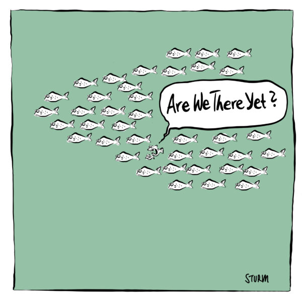 Are we there yet? (swarm, kids, fish) – Cartoon Philipp Sturm (green)