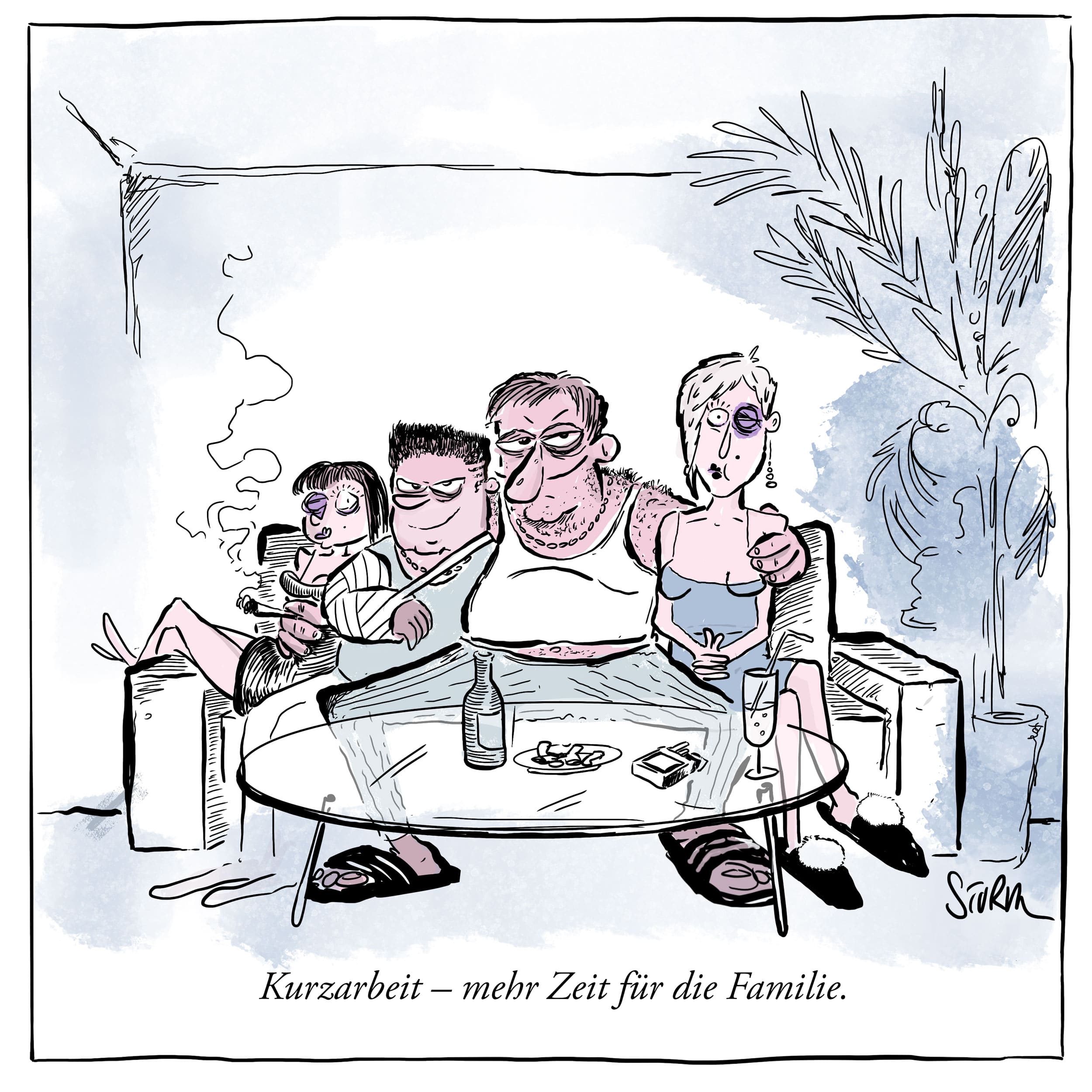 Kurzarbeit - mehr Zeit für die Familie - Cartoon von Philipp Sturm