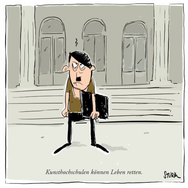 Kunsthochschulen können Leben retten - Cartoon von Philipp Sturm