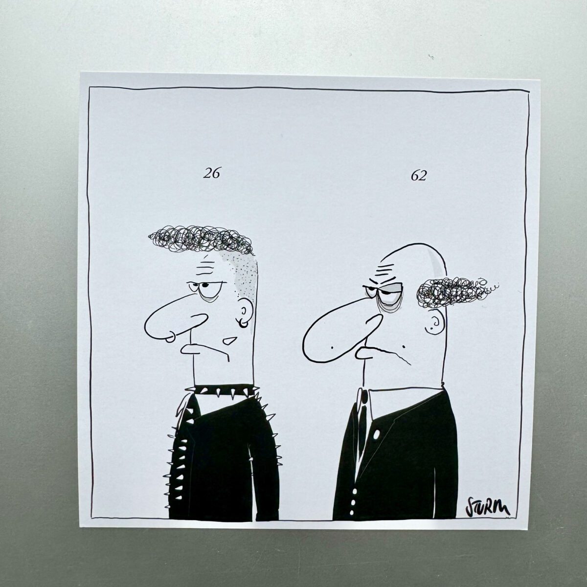 Postkarte mit Cartoon von Philipp Sturm, quadratisch, Titel: Punk Never Dies