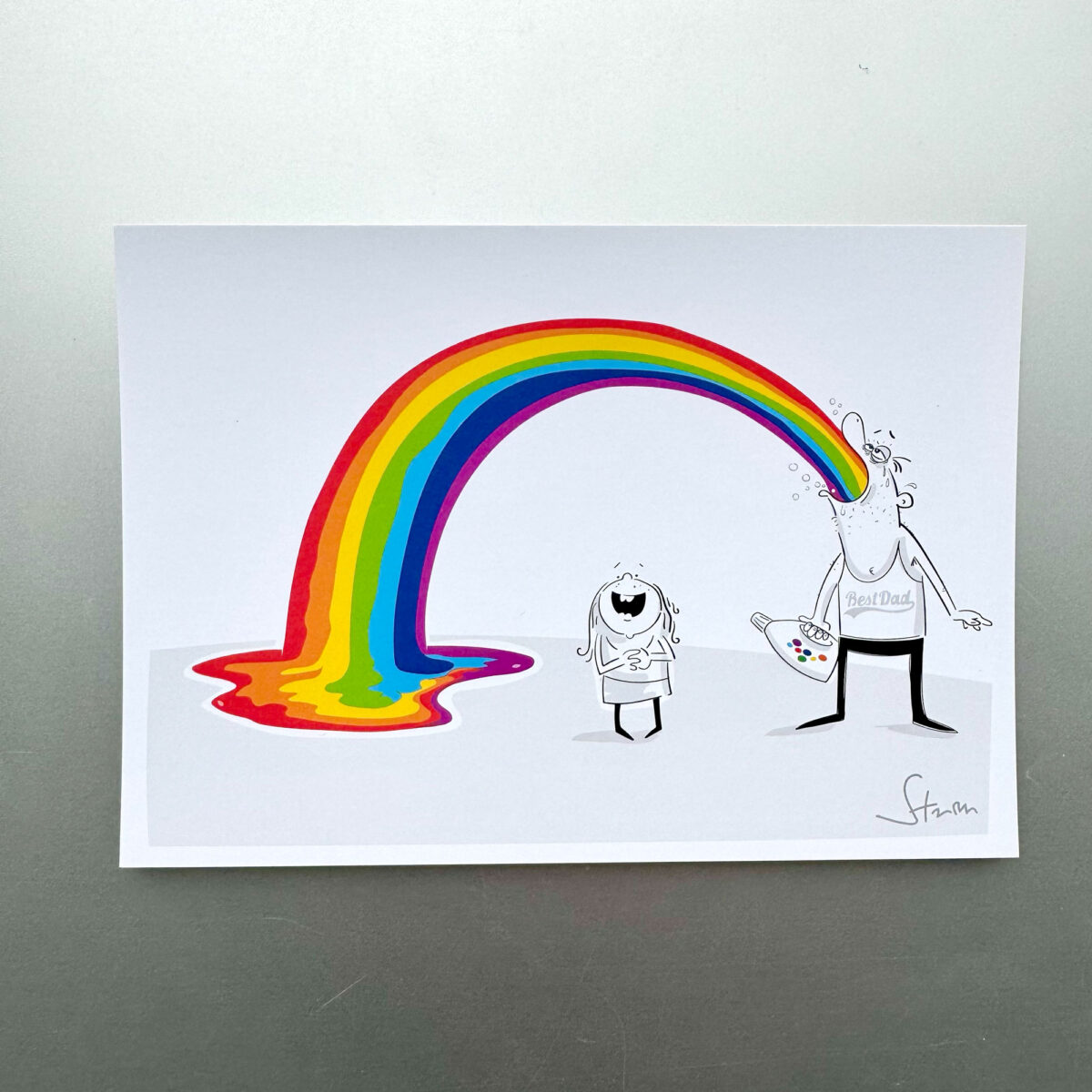 Postkarte mit Cartoon von Philipp Sturm, A6, Titel: Rainbow-Dad