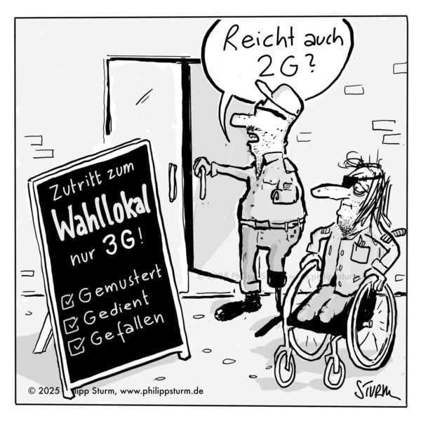 3G Wahllokal im Spannungsfall - Cartoon Karikatur von Philipp Sturm
