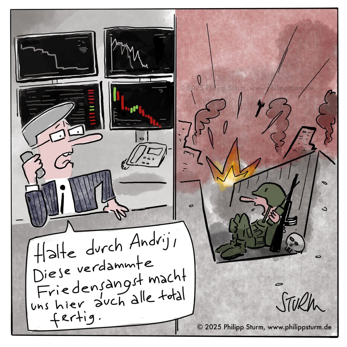 Friedensangst Karikatur / Cartoon Philipp Sturm