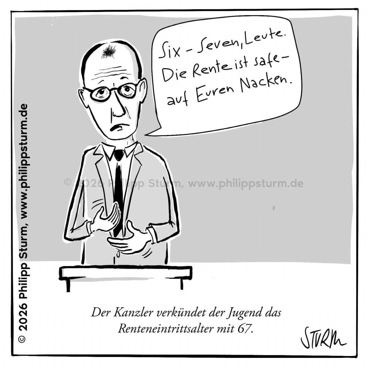 Rente mit 67 – Cartoon von Philipp Sturm