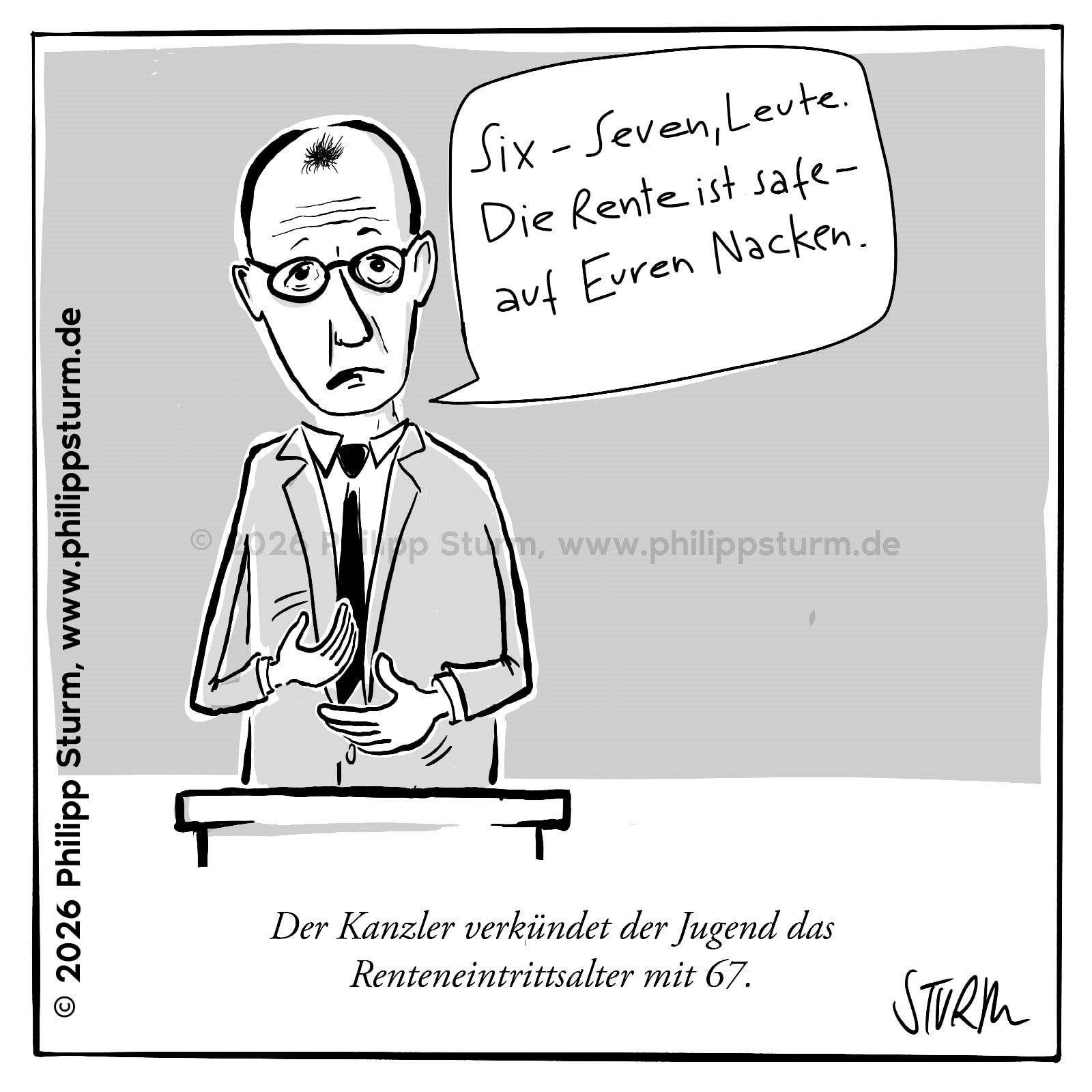 Rente mit 67 – Cartoon von Philipp Sturm