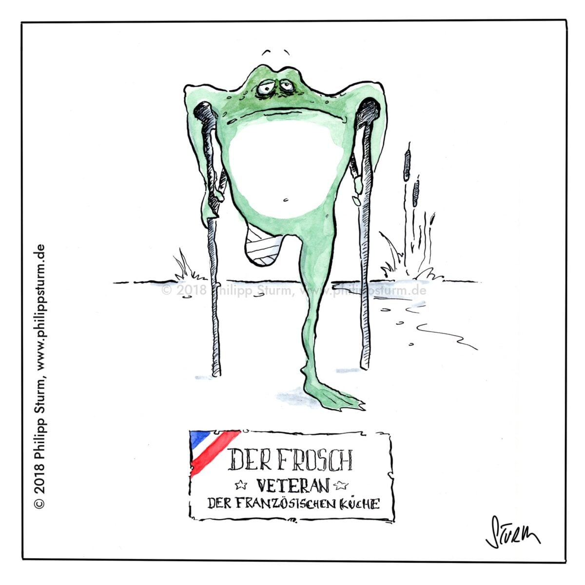 Veteran der französischen Küche – Cartoon von Philipp Sturm